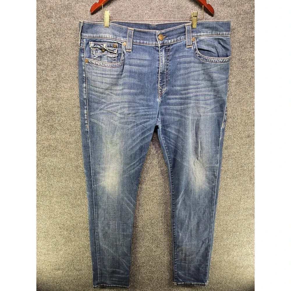 True Religion Rocco Slim Skinny Jeans Mens 40 Blue Medium Wash Flap Pocket USA